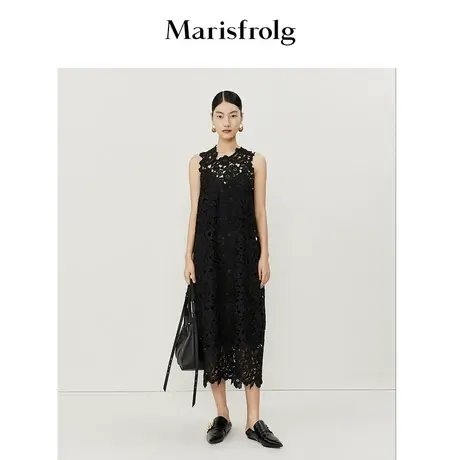 【新能量黑裙】玛丝菲尔春夏新款名媛高级感黑色镂空连衣裙图片