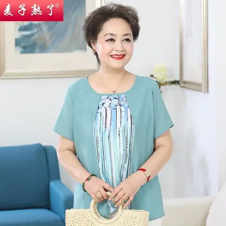 妈妈夏装雪纺T恤洋气假两件套装短袖小衫上衣春新款中老年人女装商品大图