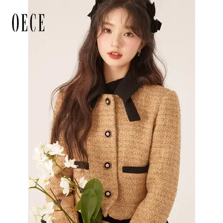 Oece复古小香风外套秋冬季新款女装高级感短款毛呢外套小个子商品大图