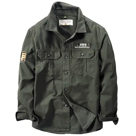 VIP美式复古男士长袖衬衫男士春秋季休闲百搭青年工装衬衣外套潮商品大图