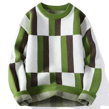 软糯条纹圆领毛衣男款秋冬季加厚保暖针织衫粗毛线衣打底衫高级感商品大图