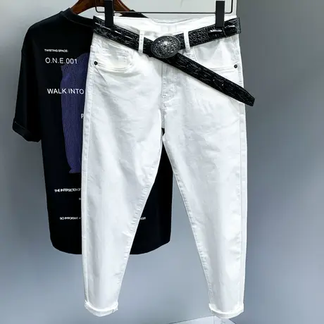 2021夏季新款白色牛仔裤男直筒宽松长裤男士高端裤子潮牌百搭商品大图