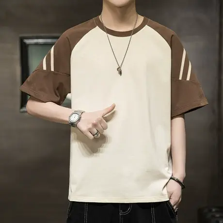 夏季短袖T恤男纯棉上衣拼接男装青少年半袖圆领汗衫夏装帅气卫衣商品大图