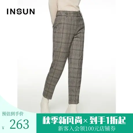 恩裳商场同款秋冬经典时尚格子设计九分裤直筒修身羊毛职业西裤女图片