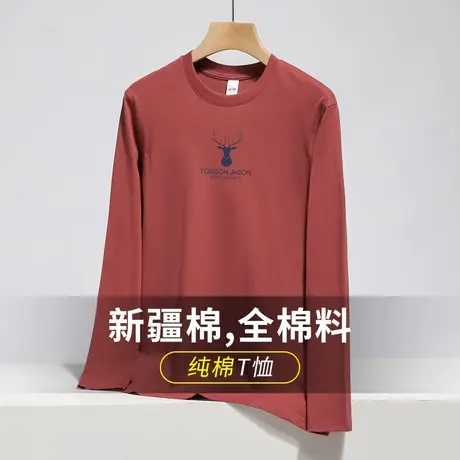 纯棉t恤男士长袖秋季潮流宽松内搭上衣服全棉圆领打底衫鹿头体恤商品大图