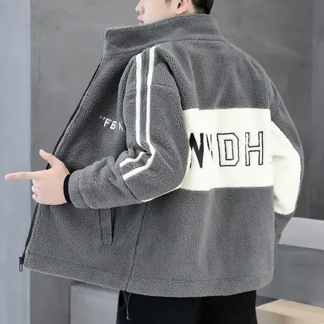 立领加棉加厚颗粒绒外套男士青少年学生秋冬2023新款保暖棉服夹克商品大图