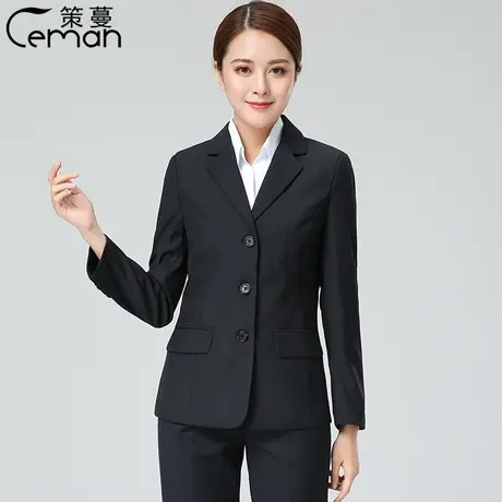 策蔓春秋新款职业装女藏青三扣西服女白领外套女正装西服工作服黑图片