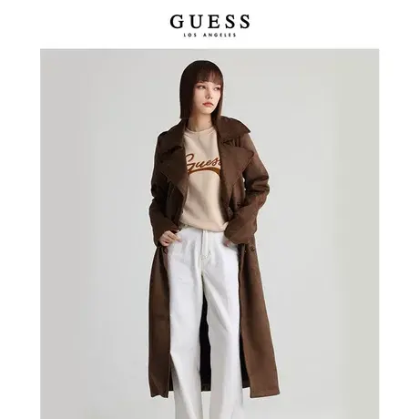【38上新季】GUESS冬欧美气质中长款肩宽廓形腰带风衣大衣图片