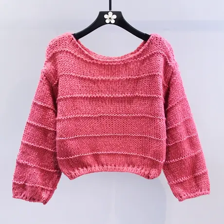 短款枚红色毛衣女秋冬2023新款宽松设计感小众时尚洋气长袖针织衫商品大图