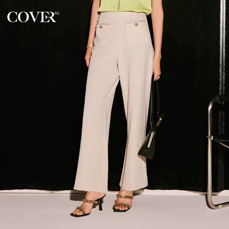 COVER秋季小香风链条高腰阔腿休闲裤图片