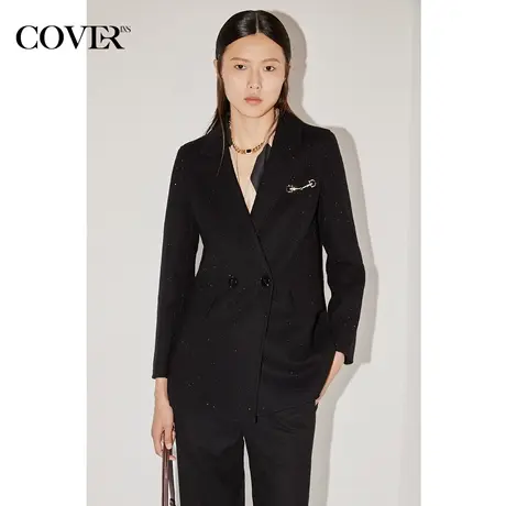 COVER冬季亮片感金属对扣通勤羊毛西装商品大图