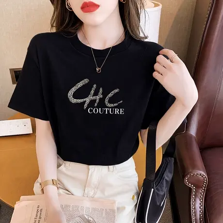 短袖t恤女装薄款2023年夏季新款字母印花体恤宽松圆领纯棉上衣潮商品大图