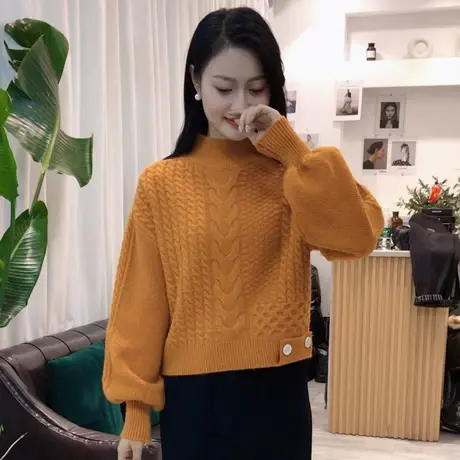 时尚长袖毛衣女士短款2023秋冬装新款洋气加厚针织衫显瘦百搭上衣商品大图