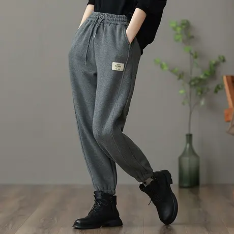 dza 休闲纯棉雪尼尔加绒裤子女士秋冬宽松阔腿裤直筒卫裤加厚女裤图片