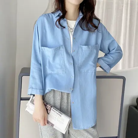 2024春秋季新款韩版百搭薄款牛仔衬衫女宽松休闲衬衣叠穿春秋上衣商品大图