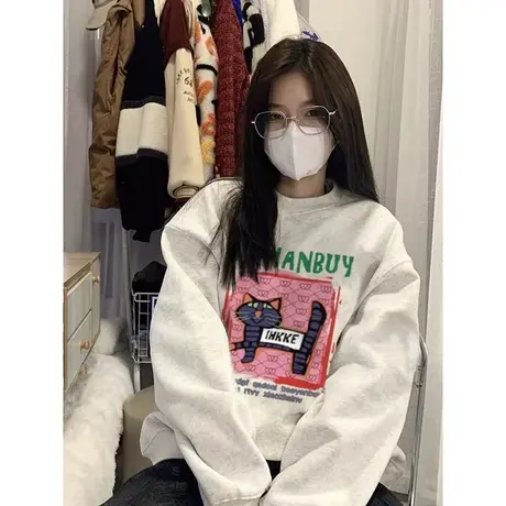 美式复古hiphop潮牌卫衣女春秋薄款宽松oversize慵懒风小个子外套商品大图