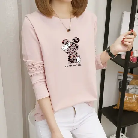 长袖t恤女士春装外穿2022新款宽松纯棉打底衫韩版显瘦大码上衣服图片