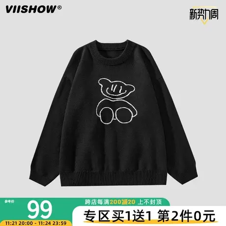 VIISHOW小熊毛衣男春秋款慵懒风线衣ins潮牌圆领情侣针织衫外套图片
