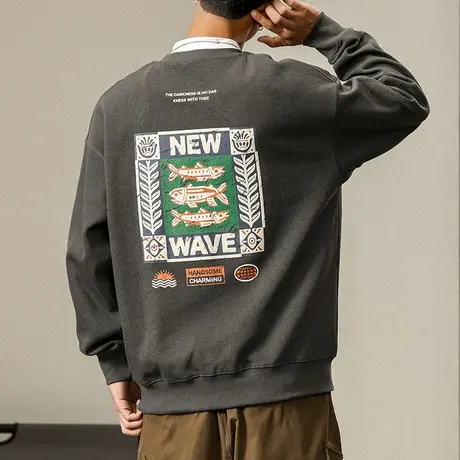 潮流男装大码卫衣男士长袖春秋款休闲男装潮流圆领潮牌休闲卫衣图片