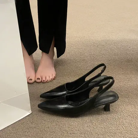 高级感小众后空包头凉鞋女2023新款夏天时尚细跟尖头单鞋防滑女鞋商品大图