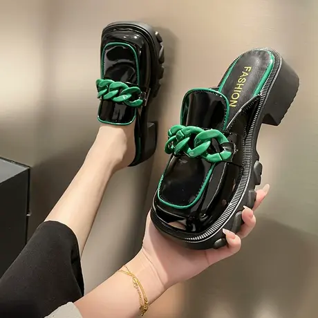 小众英伦包头半拖鞋女外穿穆勒鞋2024春夏新款凉拖粗跟厚底凉鞋女商品大图