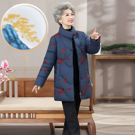 鸭鸭羽绒服女2023年秋冬中老年外套奶奶装中长款休闲宽松大码秋装图片