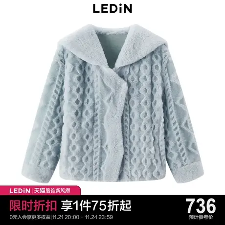 乐町海军领毛毛外套女2022冬新款羊毛外套C5ADC4L01商品大图