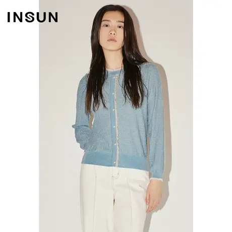 恩裳COVER春秋季时尚丝光羊毛肌理感隐形棋盘格简约针织衫商品大图