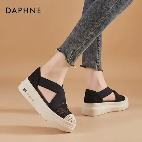 达芙妮厚底渔夫鞋女平底小香风2020新款透气中空圆头网面单鞋女商品大图