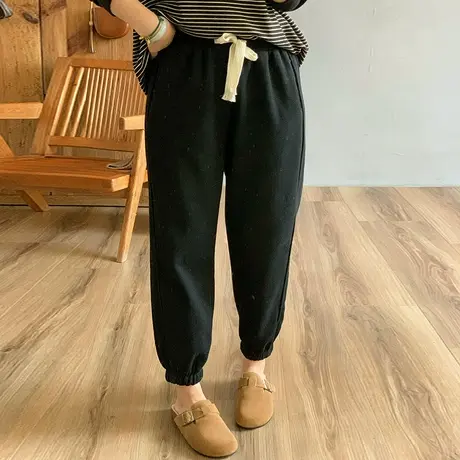 dza 高腰显瘦宽松直筒加绒卫裤女冬外穿长裤休闲运动裤百搭哈伦裤商品大图