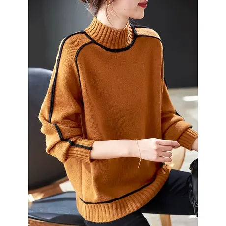 宝诗黎半高领慵懒长袖羊毛针织衫女时尚宽松套头毛衣2024春季新款图片