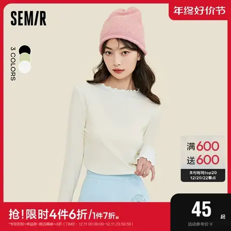森马针织衫T恤女纯色时尚冬季磨毛内搭毛衣半高领长袖上衣打底衫图片