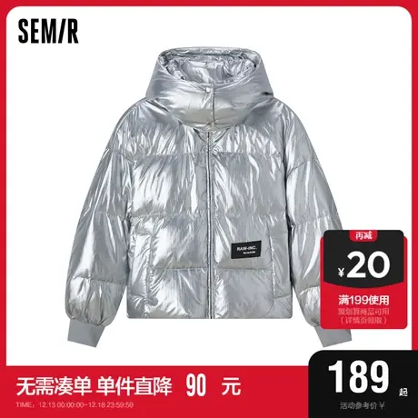 森马羽绒服女亮面oversize潮酷炸街2022冬季新款连帽厚面包服帅气商品大图