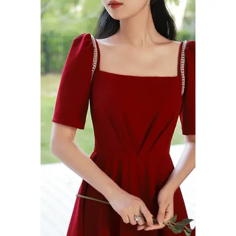 敬酒服新娘平时可穿夏季酒红色结婚订婚回门礼服连衣裙收腰显瘦女商品大图