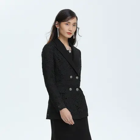 LANCY朗姿女装[昼与夜]春新款职业收腰水溶蕾丝面料西装外套图片