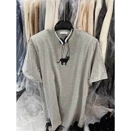 韩国东大门2024秋季新款休闲减龄猫咪印花百搭宽松垫肩短袖T恤女商品大图