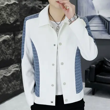 拼接撞色设计感春款潮牌夹克男痞帅翻领褂子上衣男装潮流休闲外套商品大图