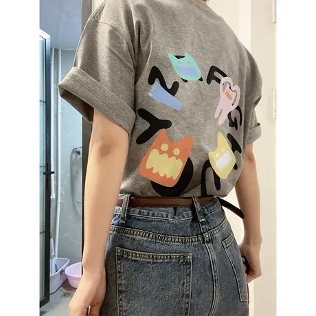纯棉设计感oversize短袖t恤女夏季小众宽松半袖洋气减龄上衣百搭图片