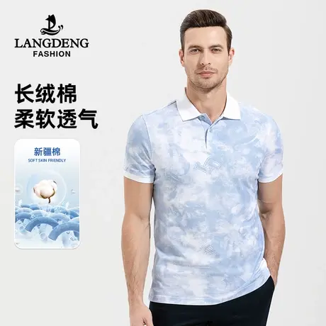 浪登男士休闲纯棉短袖T恤衫2023夏季中青年印花时尚百搭polo衫男商品大图