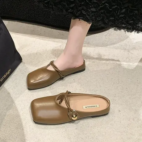 永希平底包头拖鞋女款春秋2024新款小众高级感方头休闲勃肯鞋半拖商品大图