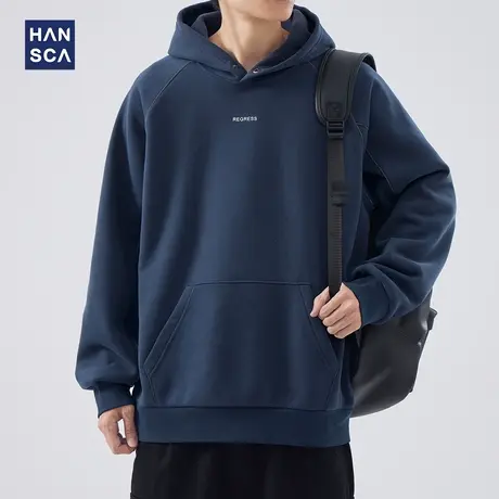 hansca 宽松加绒卫衣男秋冬款新款潮牌青少年cityboy日系连帽上衣商品大图