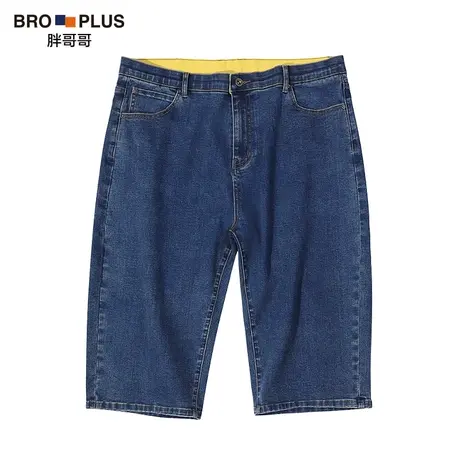 胖哥哥大码男士牛仔短裤男 夏季薄款宽松潮流胖子撞色直筒七分裤图片