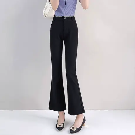 丽洁黑色百搭微喇裤女早春季修身高腰阔脚休闲马蹄裤喇叭裤西装裤商品大图