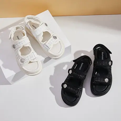 达芙妮女夏新款百搭平底厚底软底松糕沙滩鞋图片