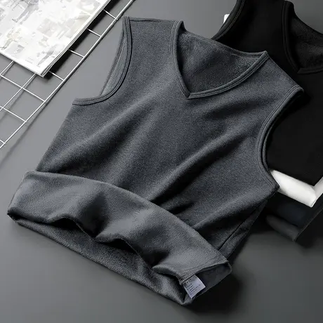 男士保暖背心冬季内穿加绒加厚打底运动坎肩V领无袖t恤男健身跨栏商品大图