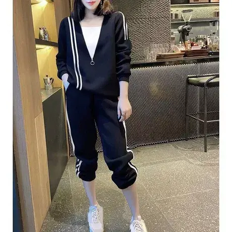 2023春秋季新款胖mm大码女装套装减龄遮肚显瘦藏肉时髦休闲两件套图片