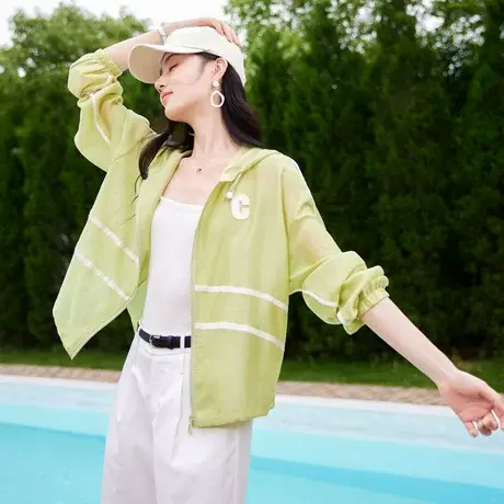 时尚气质休闲连帽遮阳外套2023年夏季新款女简约宽松显瘦通勤上衣图片