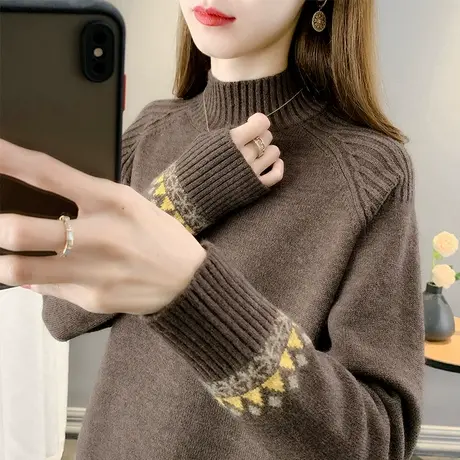 2023秋冬新款半高领毛衣女套头加厚保暖打底衫内搭长袖针织衫女潮商品大图