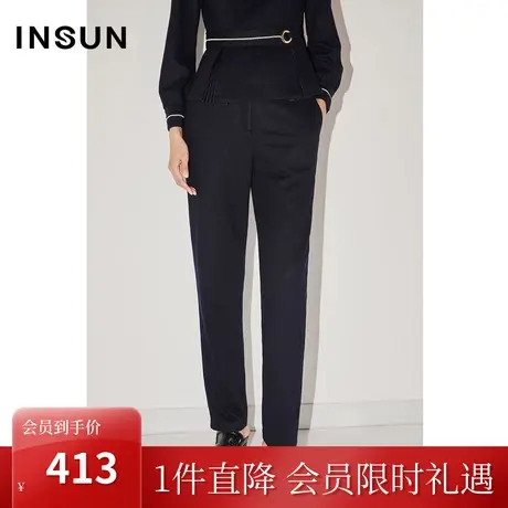 恩裳COVER冬季2022舒适绒感羊毛保暖弹性百搭显瘦锥形休闲裤商品大图