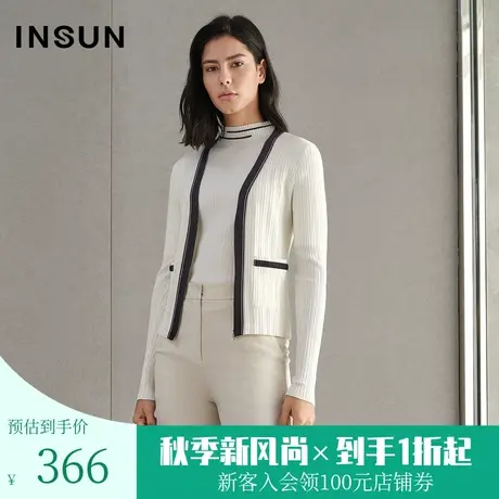 恩裳商场同款春季新款通勤简约时尚撞色条纹开衫针织外套女图片